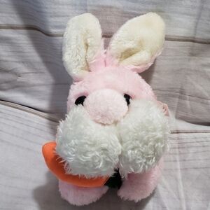 Vintage 1980 MTY International Pink White Round Bunny Rabbit 7" Plush Stuffed